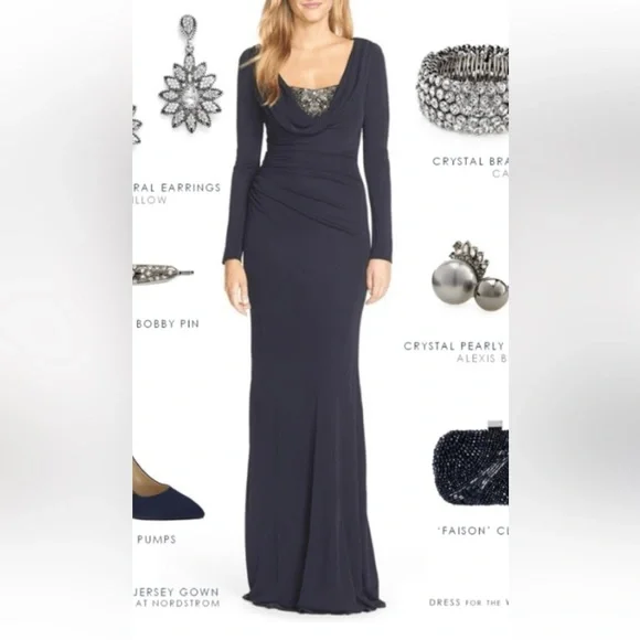 David Meister Dresses David Meister Beaded Navy Long Sleeve